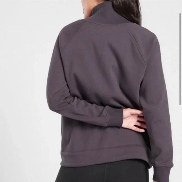 Athleta Cozy Karma Side Zip Fleece Funnel Neck Pullover Sweater Purple S Layer - Picture 3 of 8